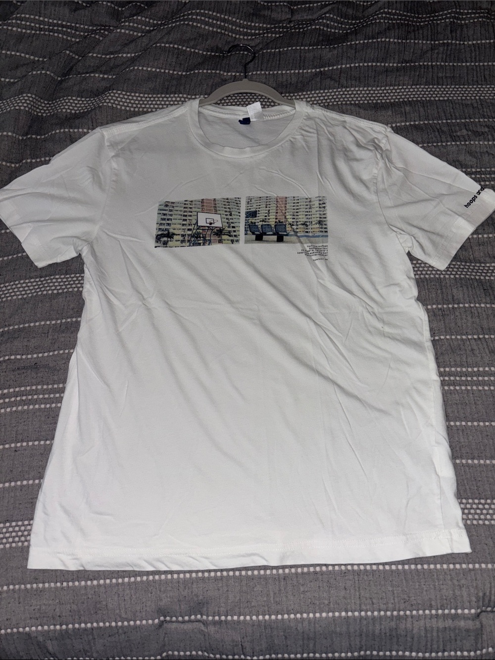 H&M White Short Sleeve Tee with Two-Panel Basketball Court Graphic